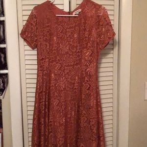 Francesca’s Coral floral lace skater dress